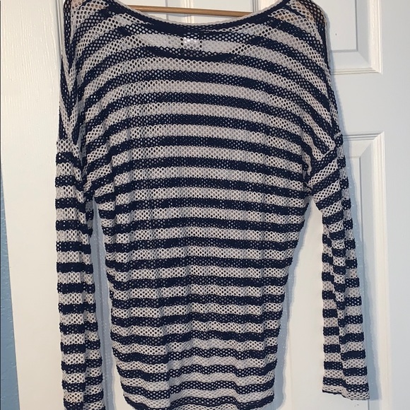 Bobeau Fishnet Striped Long Sleeve Tee - Picture 3 of 3